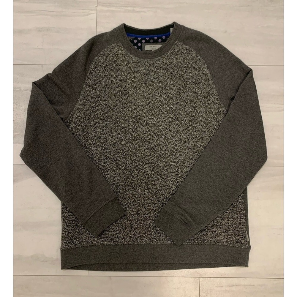 Ted Baker London Sweatshirt Cotton Men's Medium Grey Crewneck Raglan Colorblock